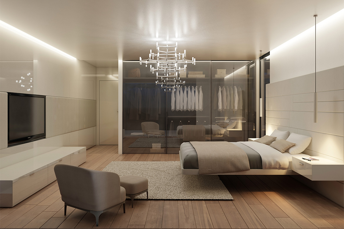 render of a private swiss apartment with modern furnishing